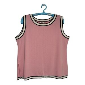 Misook Sleeveless Tank Top‎ Knit Pink Black/White Neck Round Neck Side Slits  1x